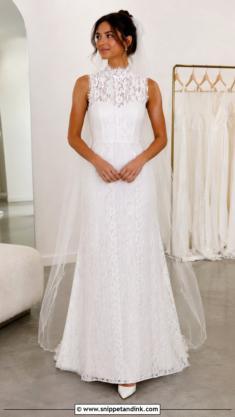 High Neck Lace Petite Wedding Dress - Snippet and Ink - 25 High Neck Lace Wedding Dress Ideas