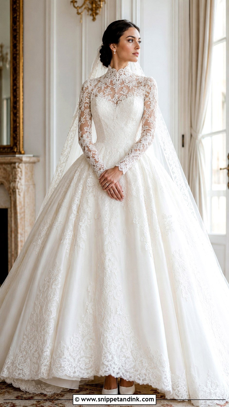 High Neck Lace Princess Wedding Dress - Snippet and Ink - 20 Big Poofy Princesses Wedding Dresses