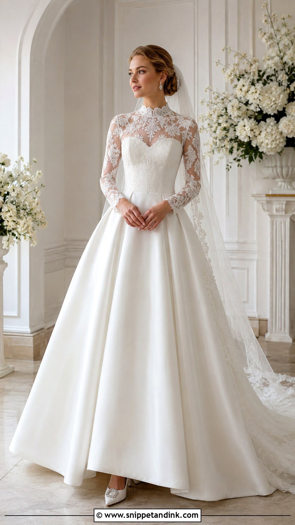 High Neck Lace Princess Wedding Dress - Snippet and Ink - 20 Long Sleeve Princess Wedding Dress Ideas