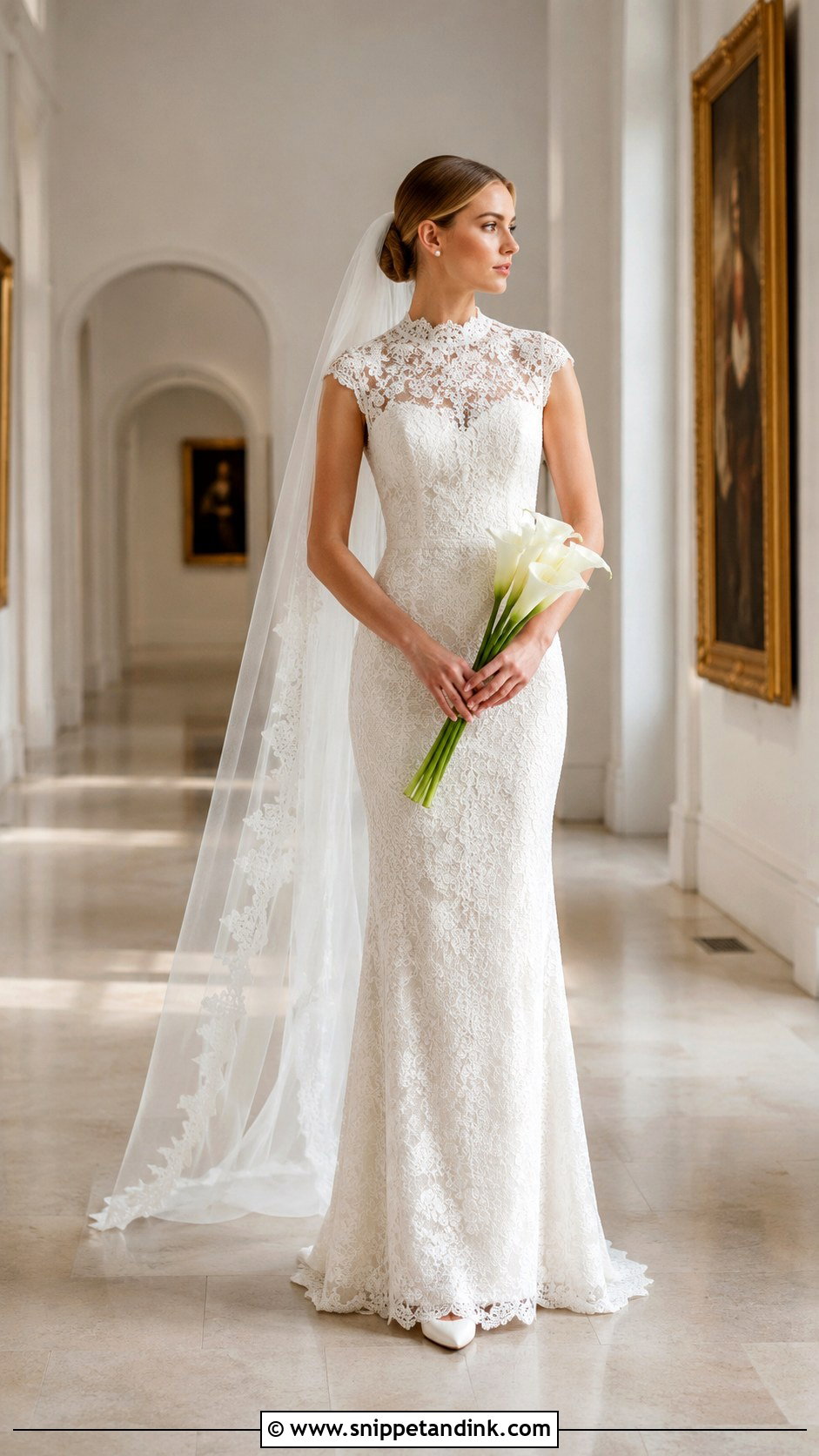 High Neck Lace Sheath Wedding Dress - Snippet and Ink - 20 Allure Bridal Couture Ideas