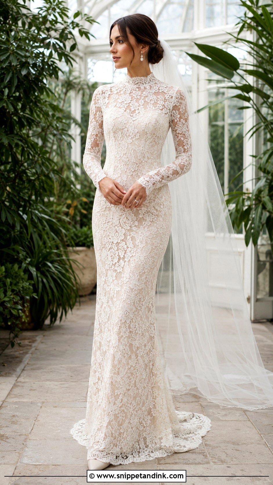 High Neck Lace Sheath Wedding Dress - Snippet and Ink - 20 Form Fitting Wedding Dresses