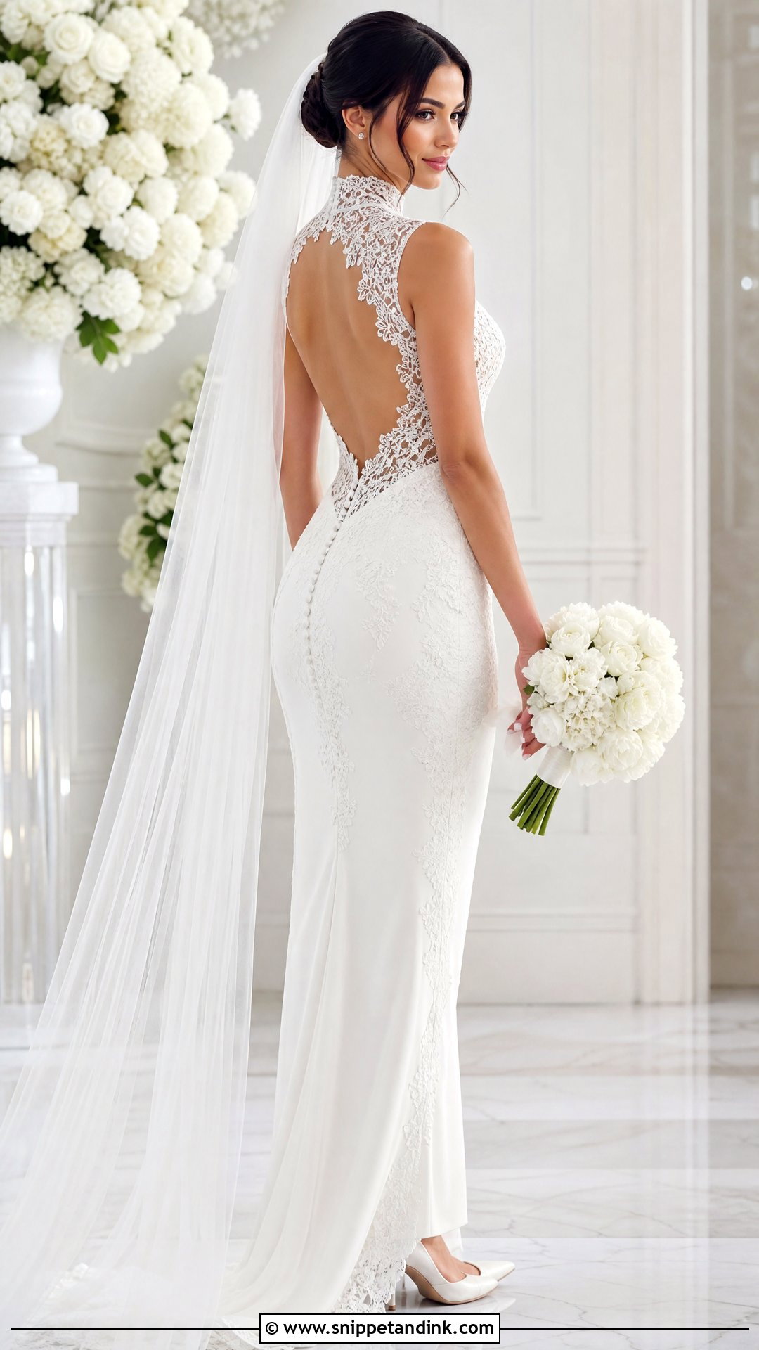 High Neck Lace Sheath Wedding Dress - Snippet and Ink - 20 Lace Sheath Wedding Dress Ideas