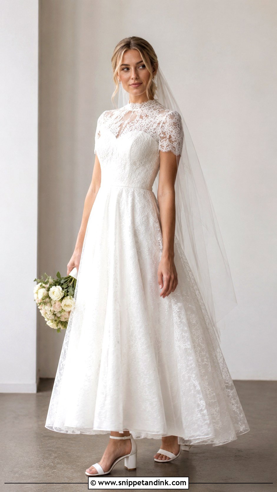 High Neck Lace Short Sleeve Wedding Dress - Snippet and Ink - 25 High Neck Lace Wedding Dress Ideas
