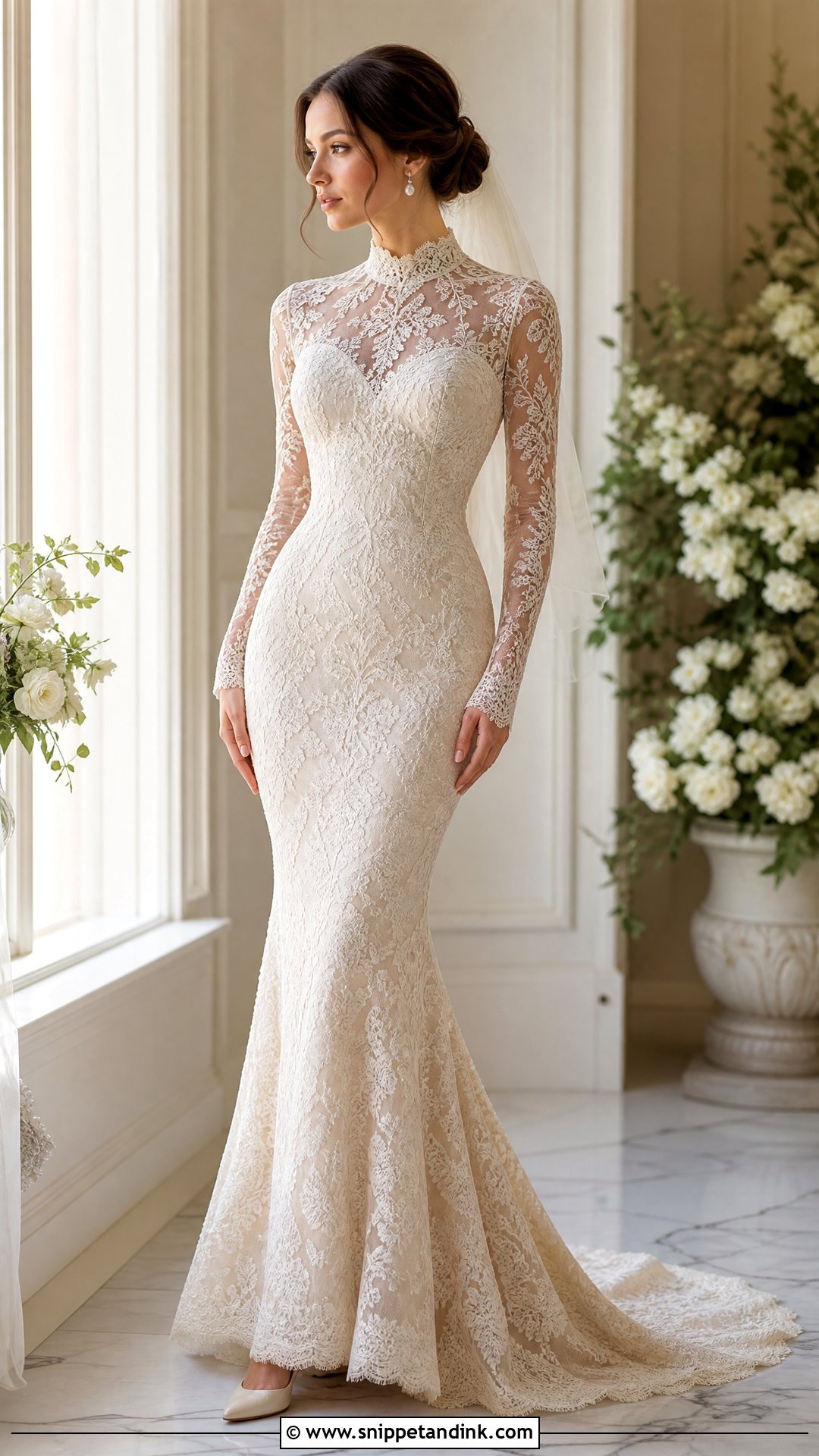 High Neck Lace Skin Tight Wedding Dress - Snippet and Ink - 20 Skin Tight Wedding Dress Ideas