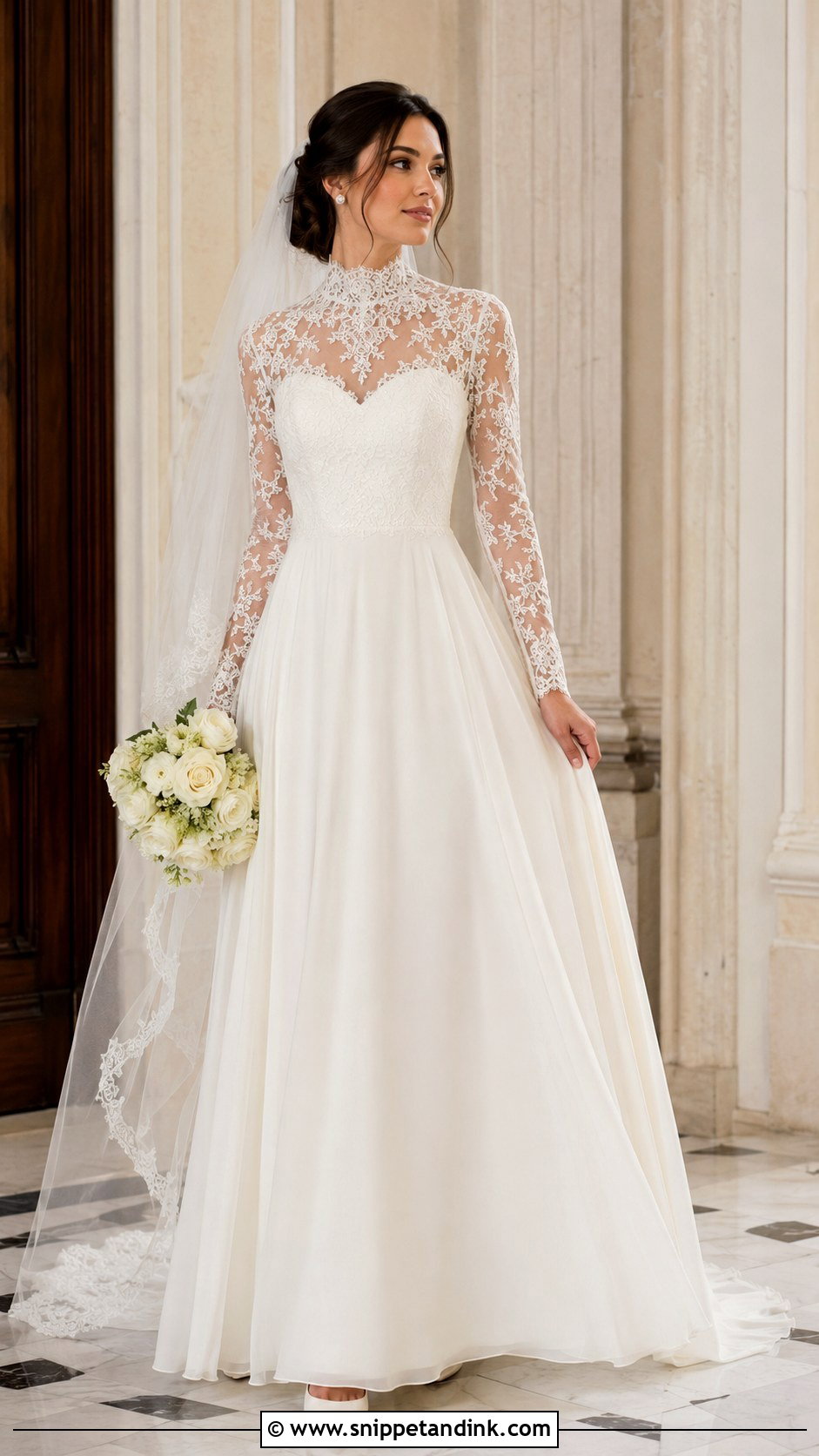 High Neck Lace Sleeve Wedding Dress - Snippet and Ink - 20 Ethereal Wedding Dress with Sleeves