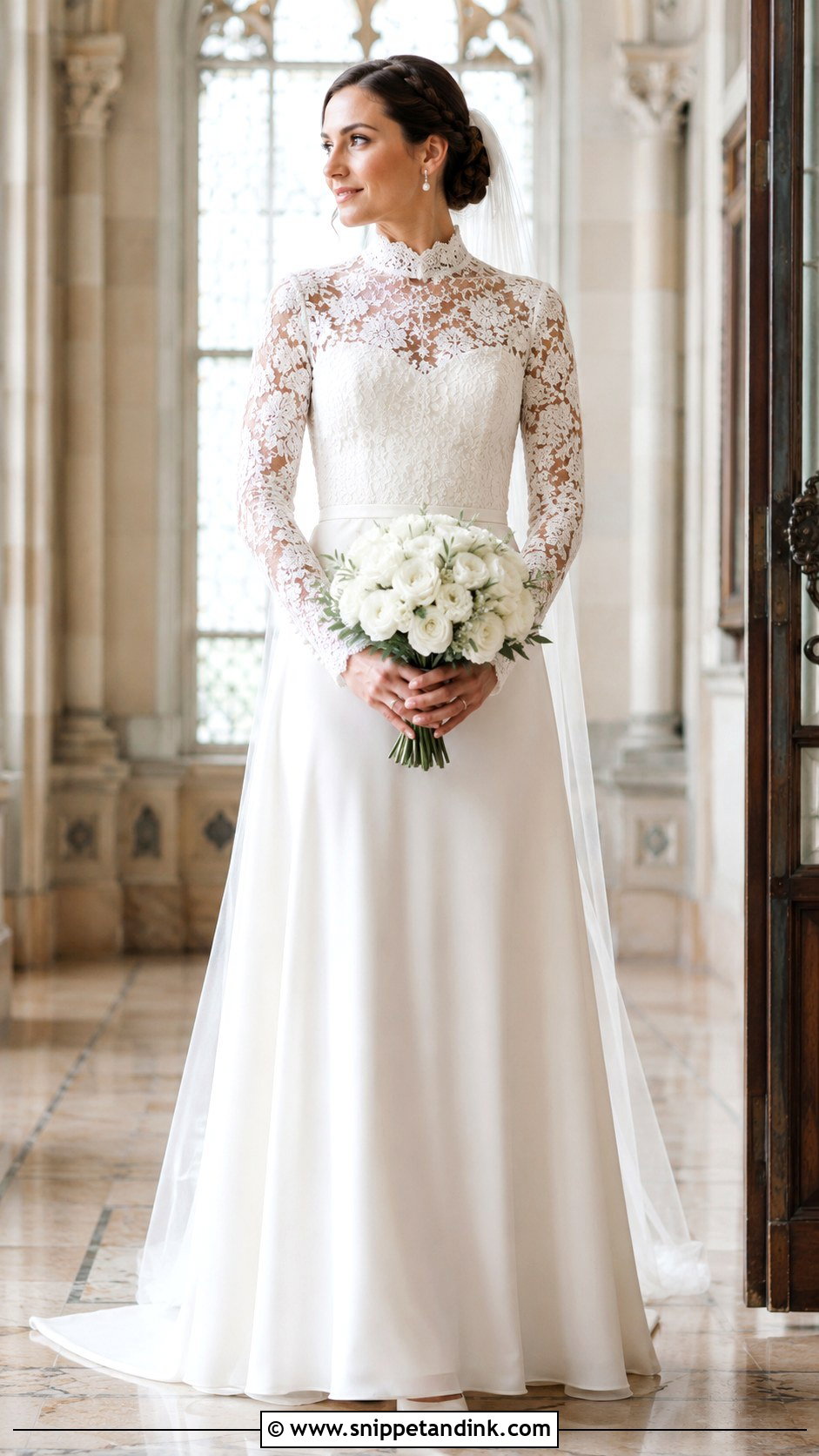 High Neck Lace Sleeve Wedding Dress - Snippet and Ink - 20 Whimsical Wedding Dress with Sleeves
