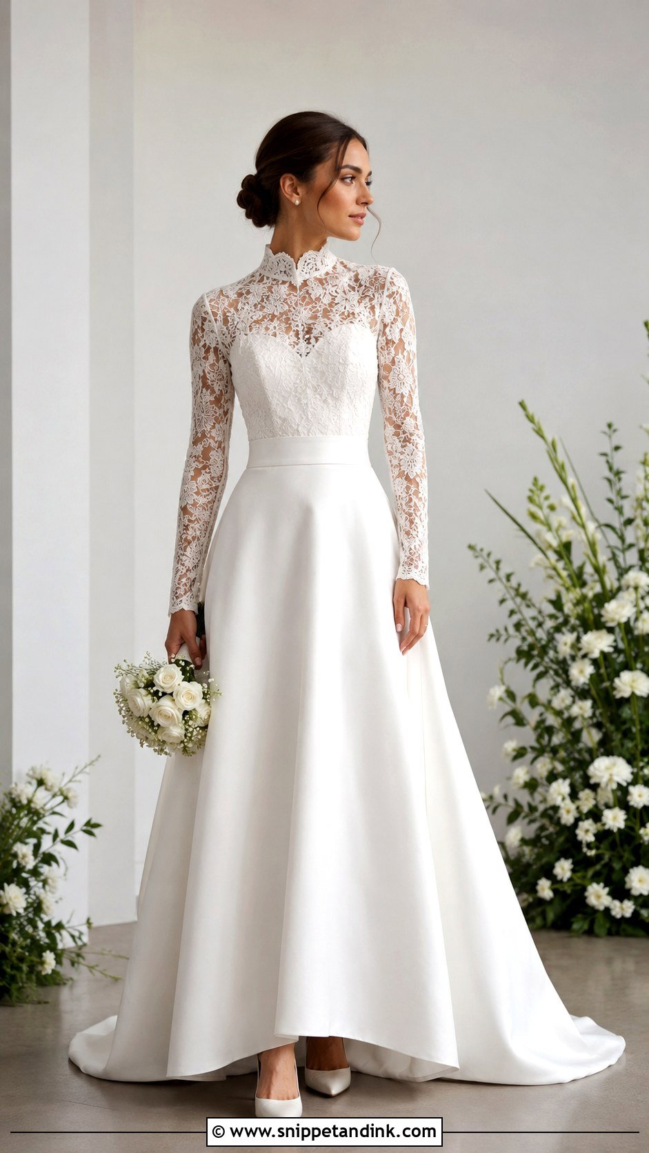 High Neck Lace Sleeve Wedding Dress - Snippet and Ink - 25 Lace Sleeves Wedding Dresses