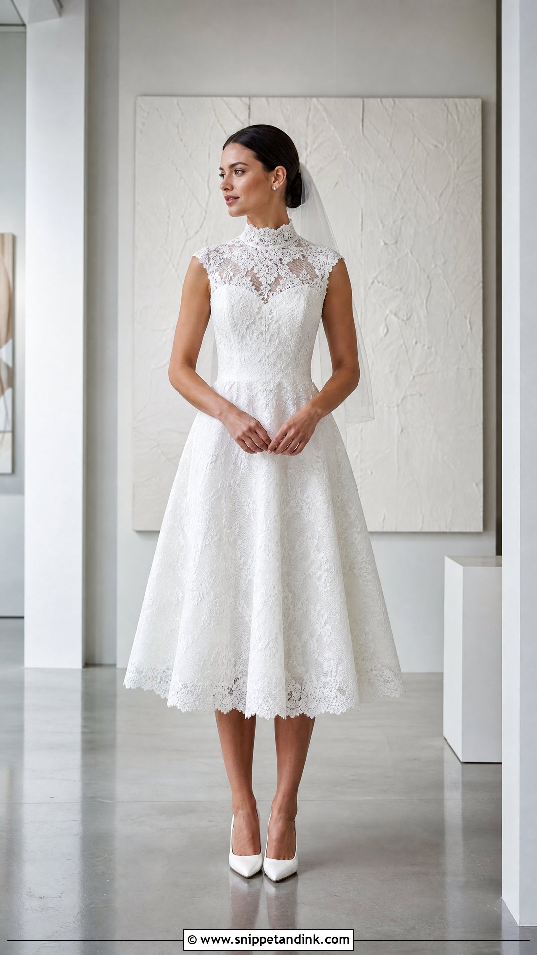 High Neck Lace Tea Length Wedding Dress - Snippet and Ink - 20 Tea Length Wedding Dresses Lace