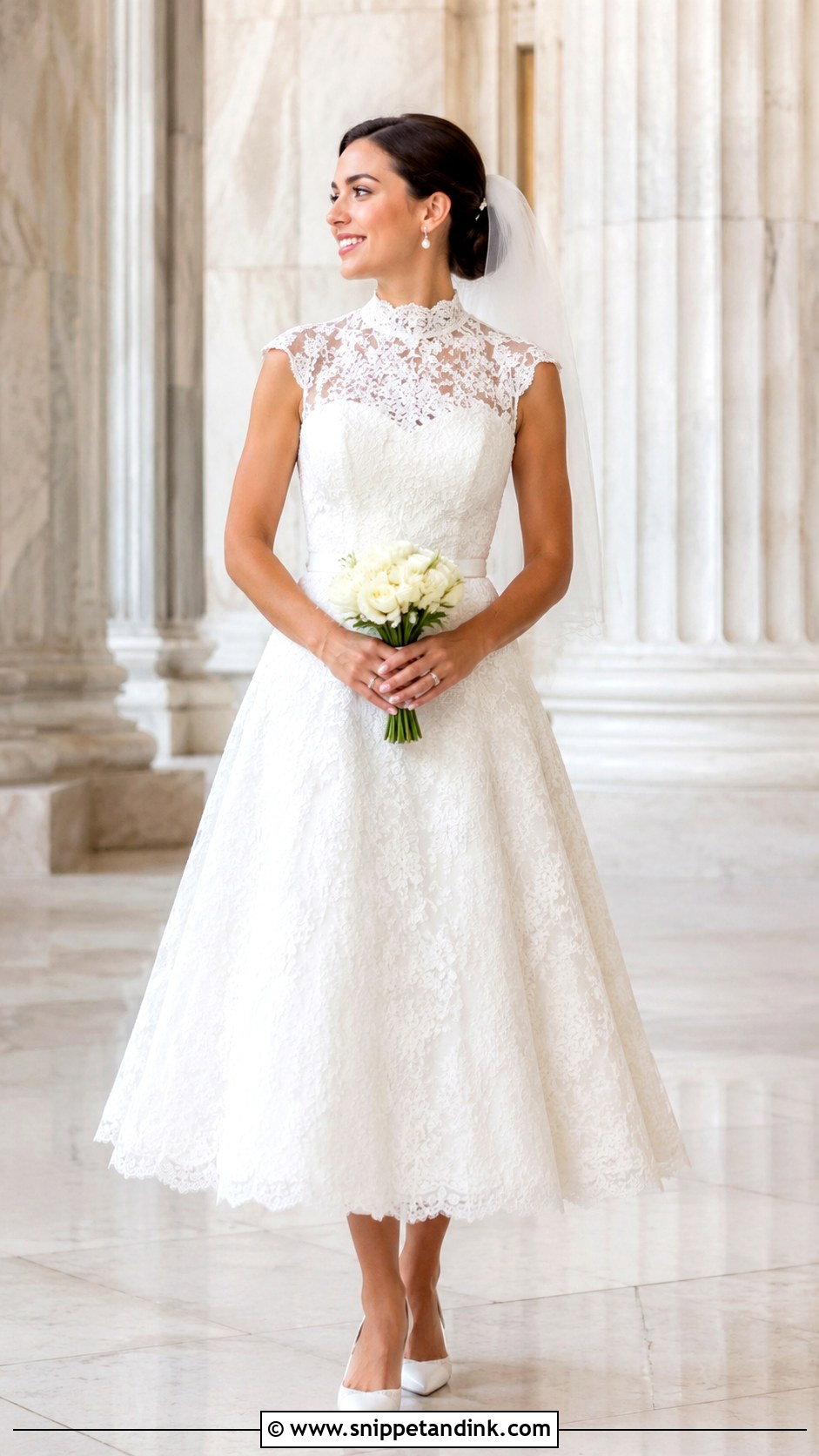 High Neck Lace Tea Length Wedding Dress - Snippet and Ink - 25 High Neck Lace Wedding Dress Ideas