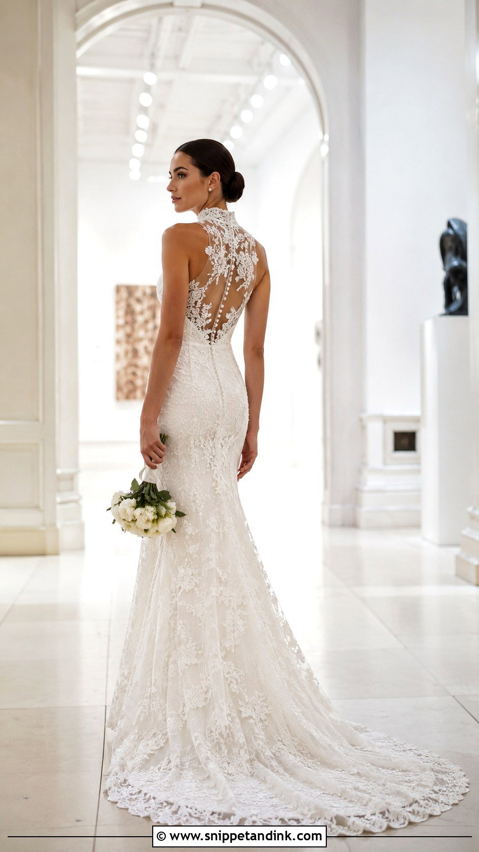 High Neck Lace Trumpet Wedding Dress - Snippet and Ink - 20 Lace Trumpet Wedding Dress Ideas