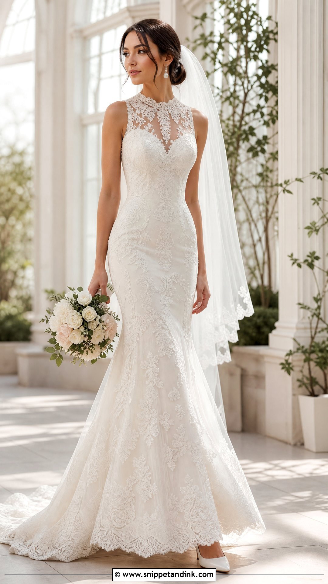 High Neck Lace Trumpet Wedding Dress - Snippet and Ink - 20 Mermaid Trumpet Wedding Dress Ideas
