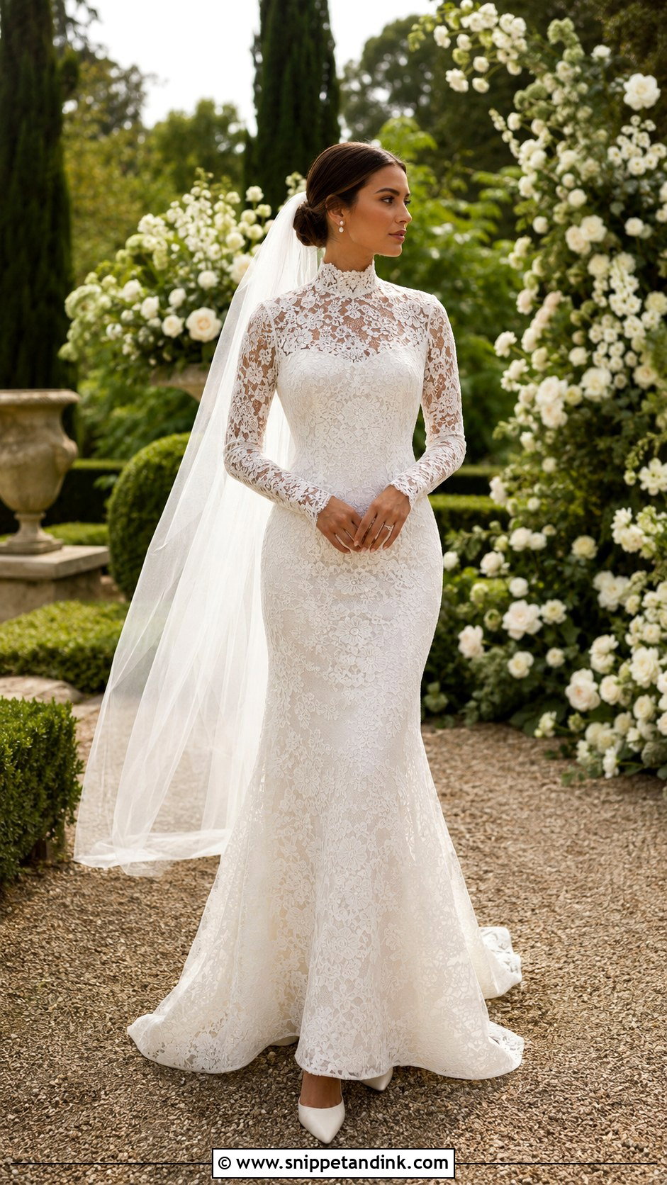 High Neck Lace Trumpet Wedding Dress - Snippet and Ink - 20 Flared Wedding Dress Ideas