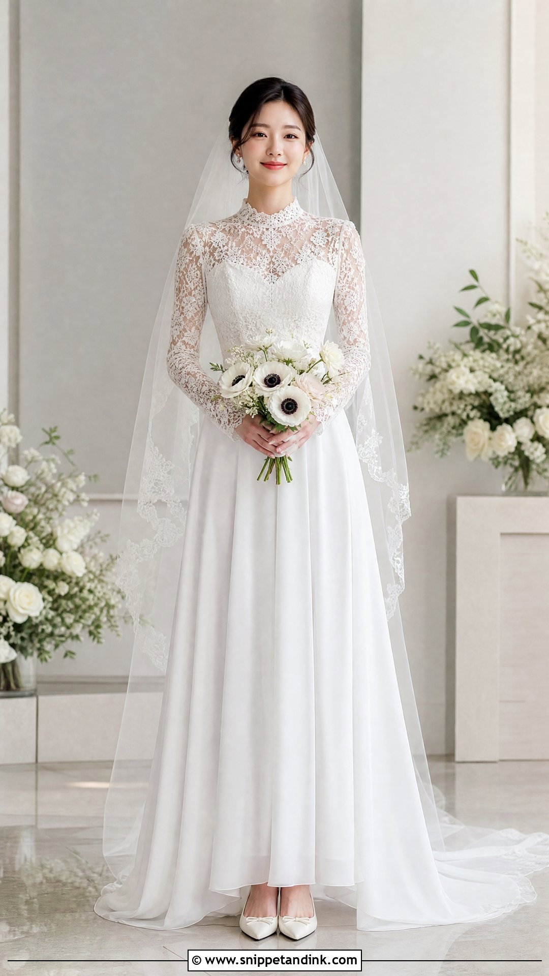 High Neck Lace Ulzzang Wedding Dress - Snippet and Ink - 20 Ulzzang Wedding Dress Ideas