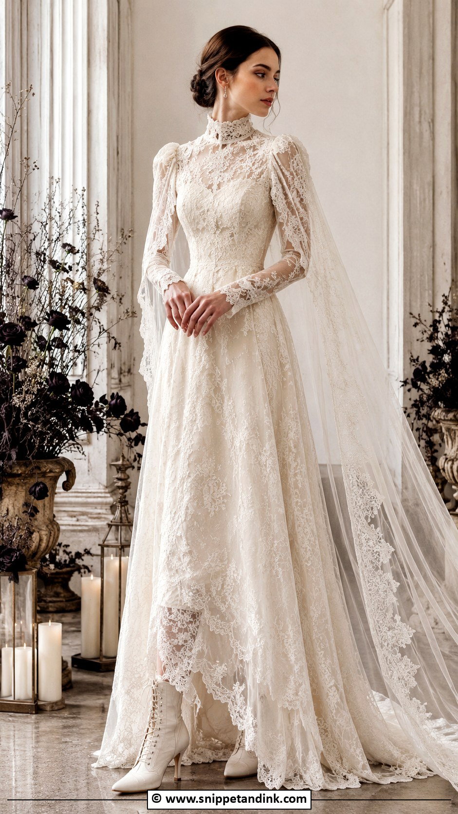 High Neck Lace Wedding Dress - Snippet and Ink - 25 Whimsigoth Wedding Dress Ideas