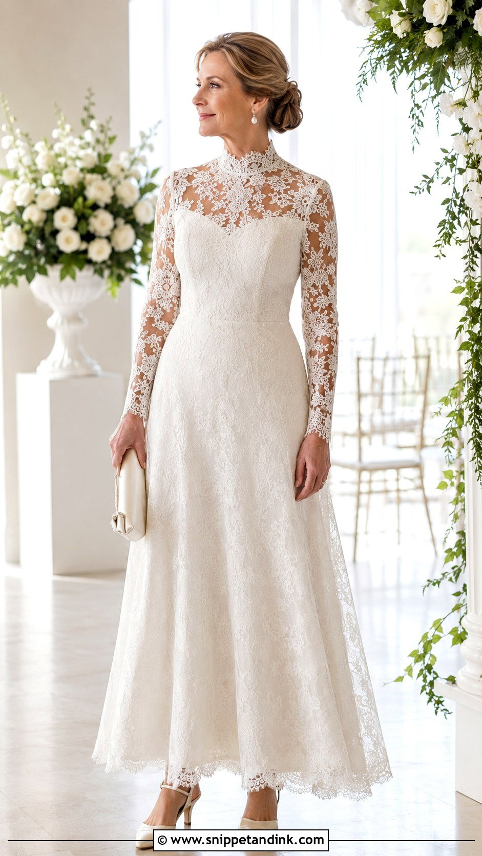 High Neck Lace Wedding Dress - Snippet and Ink - 20 Older Bride Wedding Dress Ideas