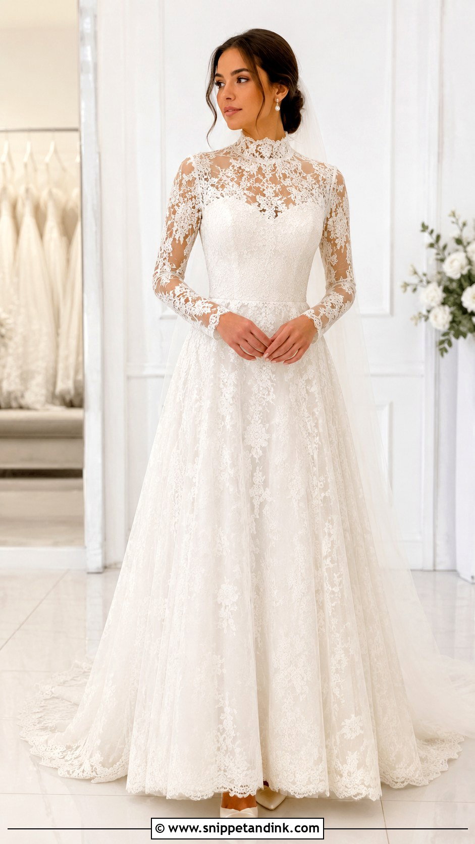 High Neck Lace Wedding Dress - Snippet and Ink - 25 Modest Lace Wedding Dresses