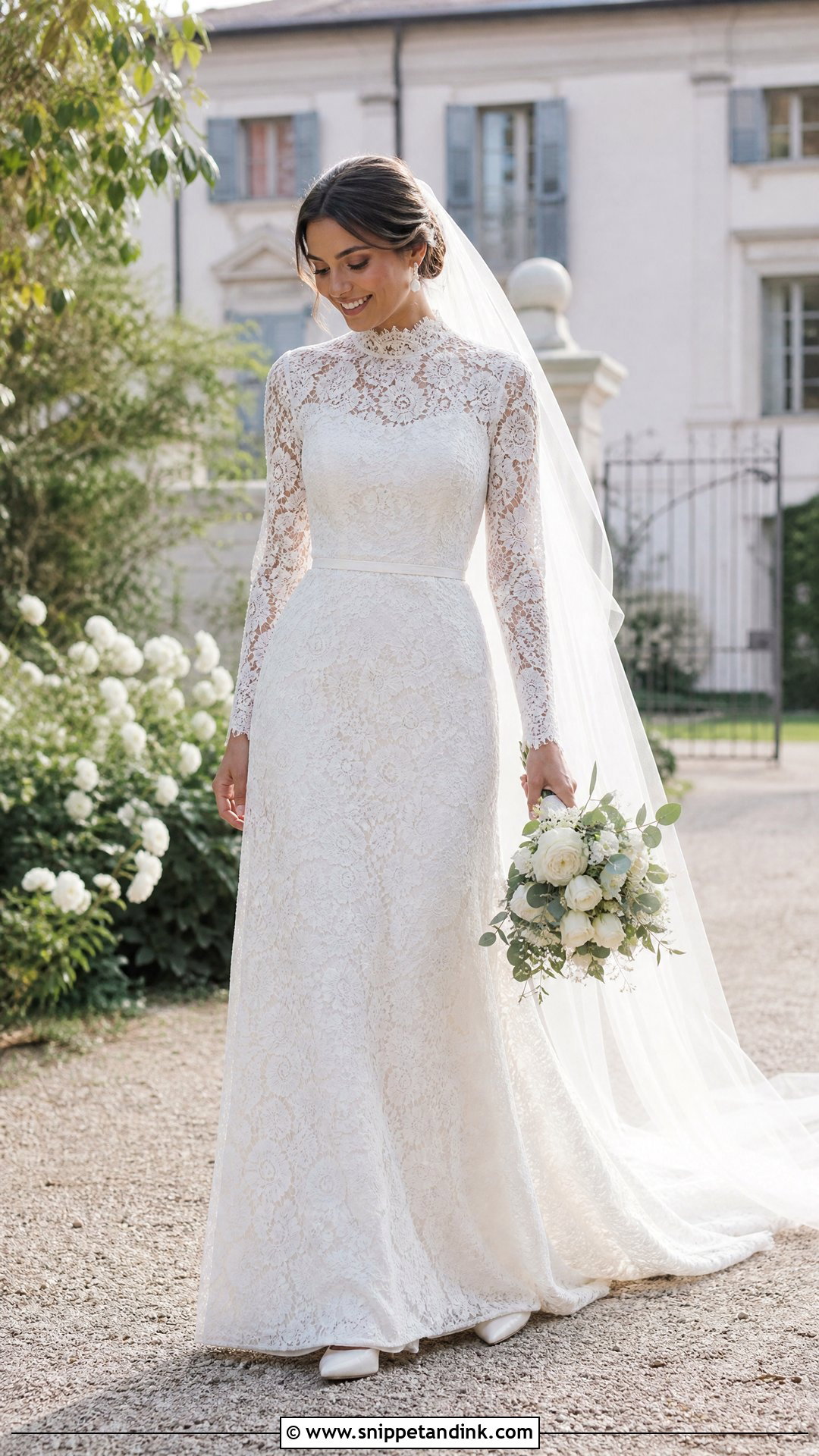 High Neck Lace Wedding Dress - Snippet and Ink - 25 Modest Old Money Wedding Dress Ideas