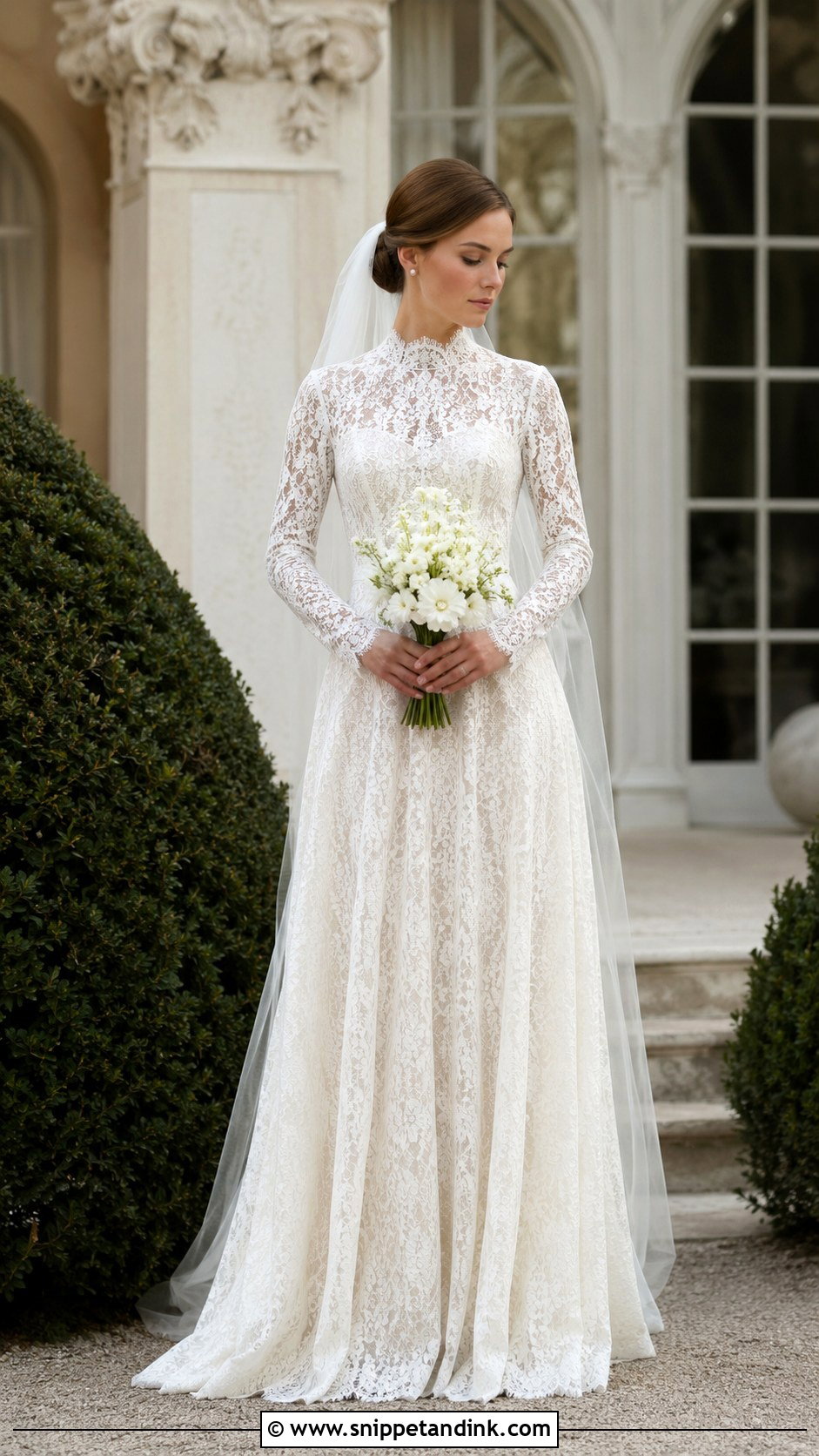 High Neck Lace Wedding Dress - Snippet and Ink - 25 Old Money Wedding Dresses