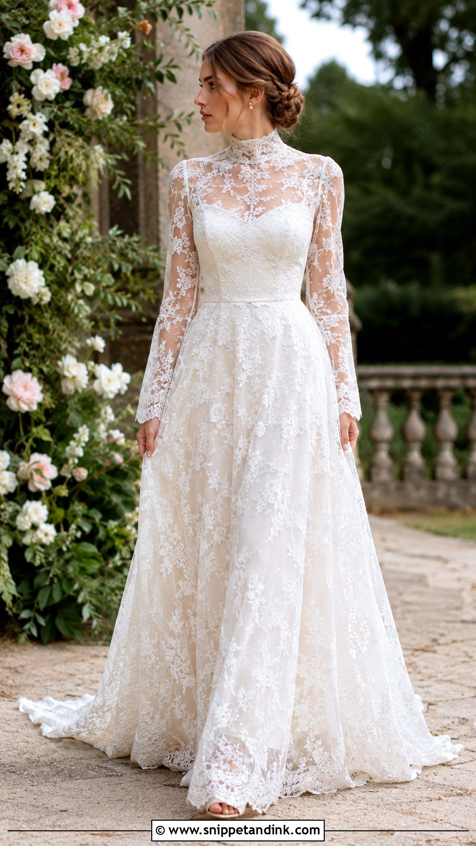 High Neck Lace Wedding Dress - Snippet and Ink - 25 Vintage Hippie Wedding Dress Ideas