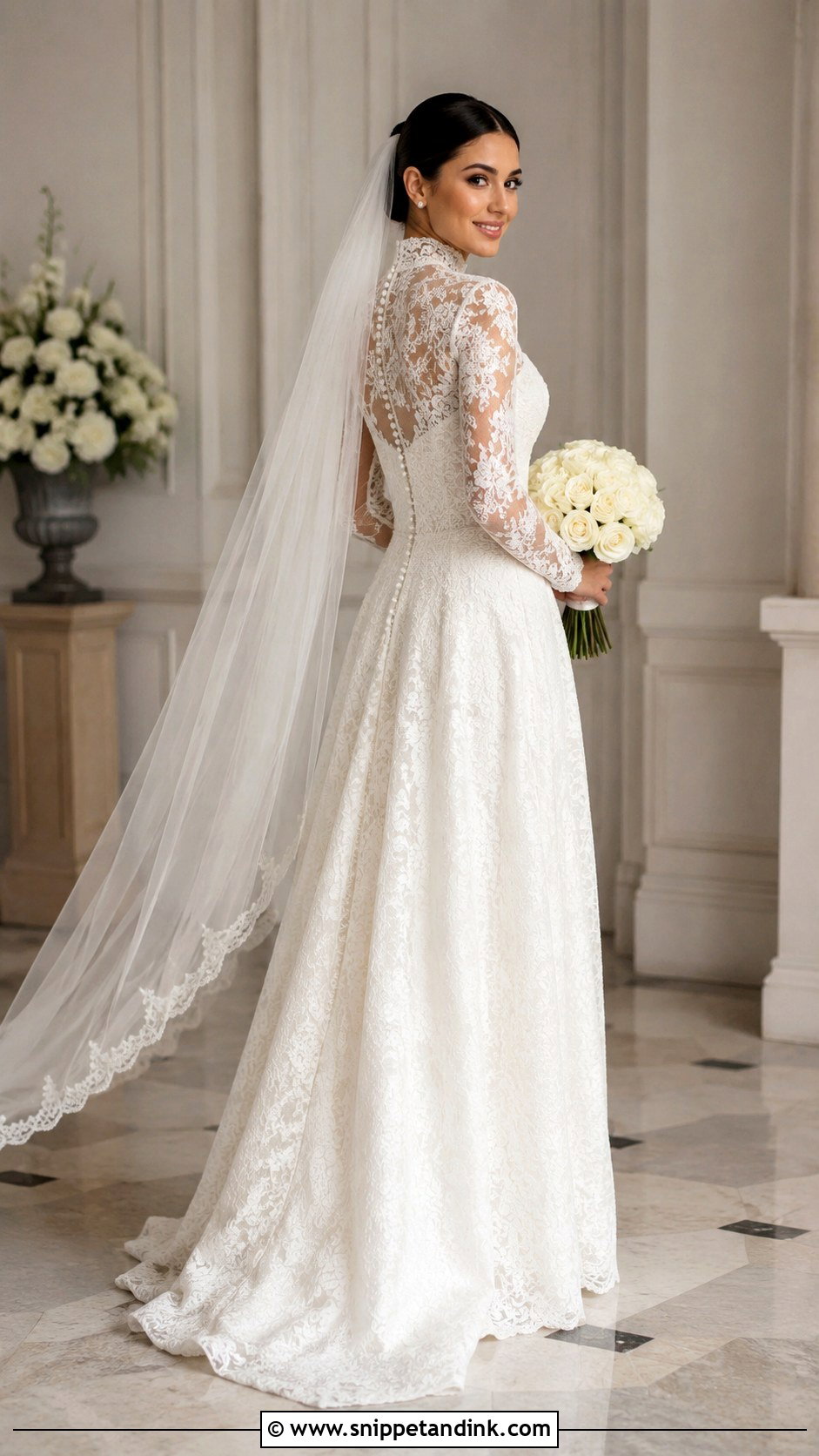 High Neck Lace Wedding Dress - Snippet and Ink - 20 Lilly Collin’s Wedding Dress Ideas