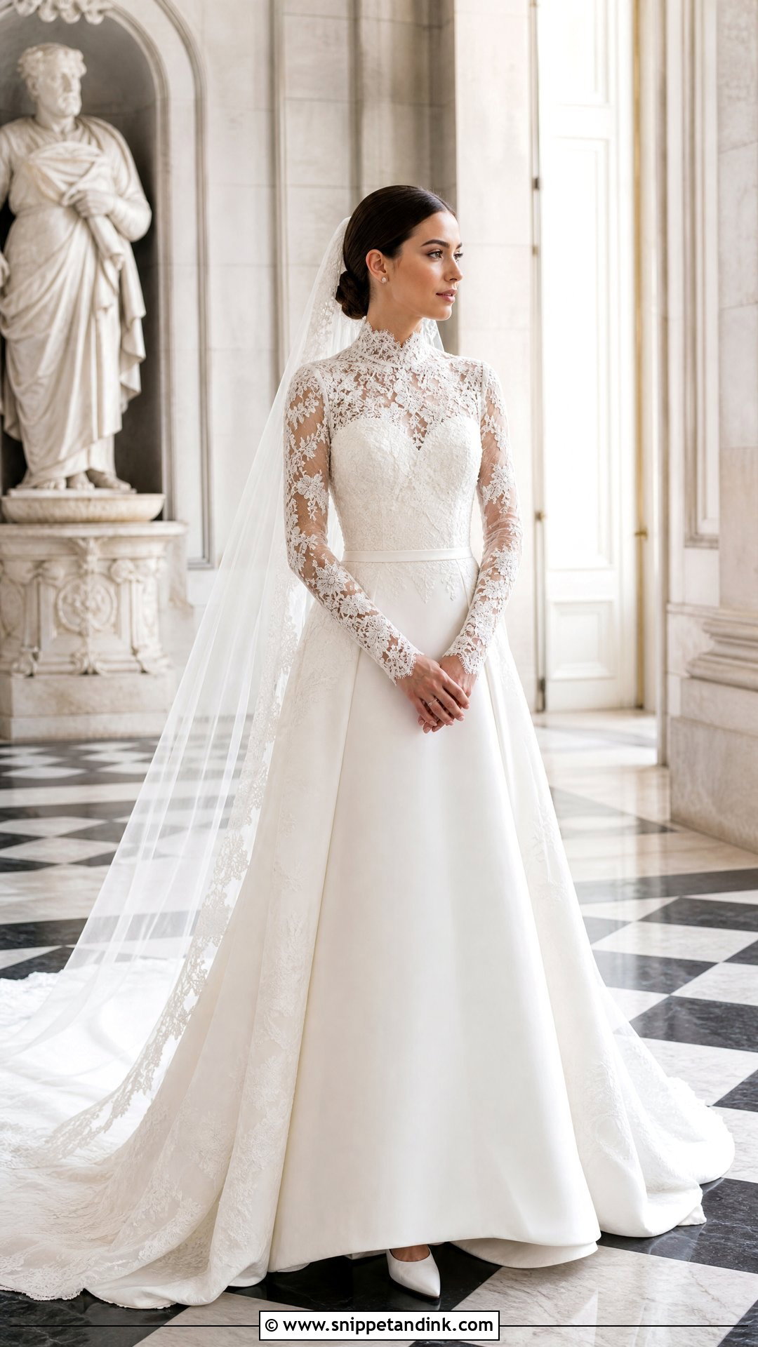 High Neck Lace Wedding Dress - Snippet and Ink - 20 Lily Collin’s Wedding Dress Ideas
