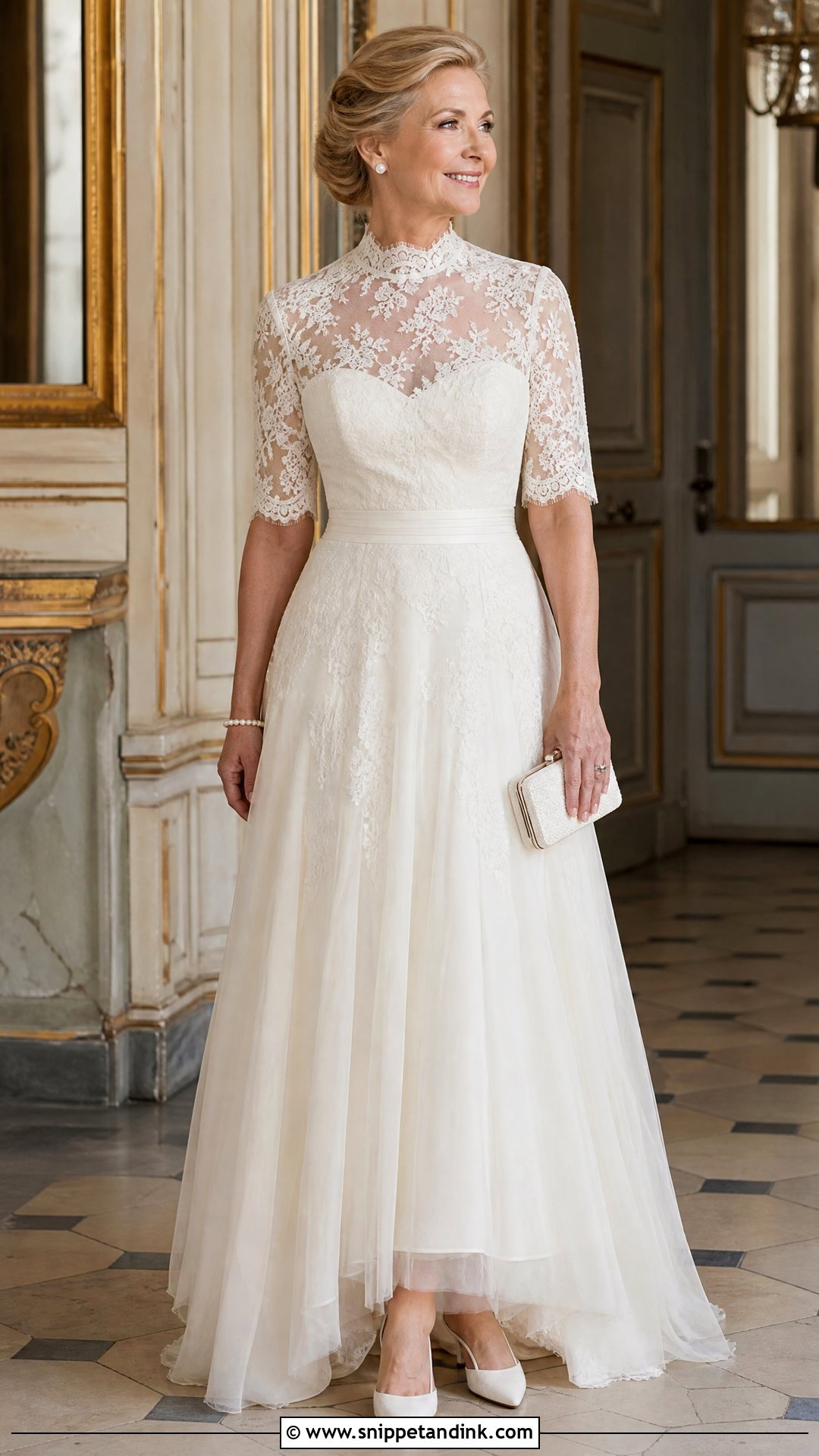 High Neck Lace Wedding Dress - Snippet and Ink - 20 Older Women Wedding Dresses