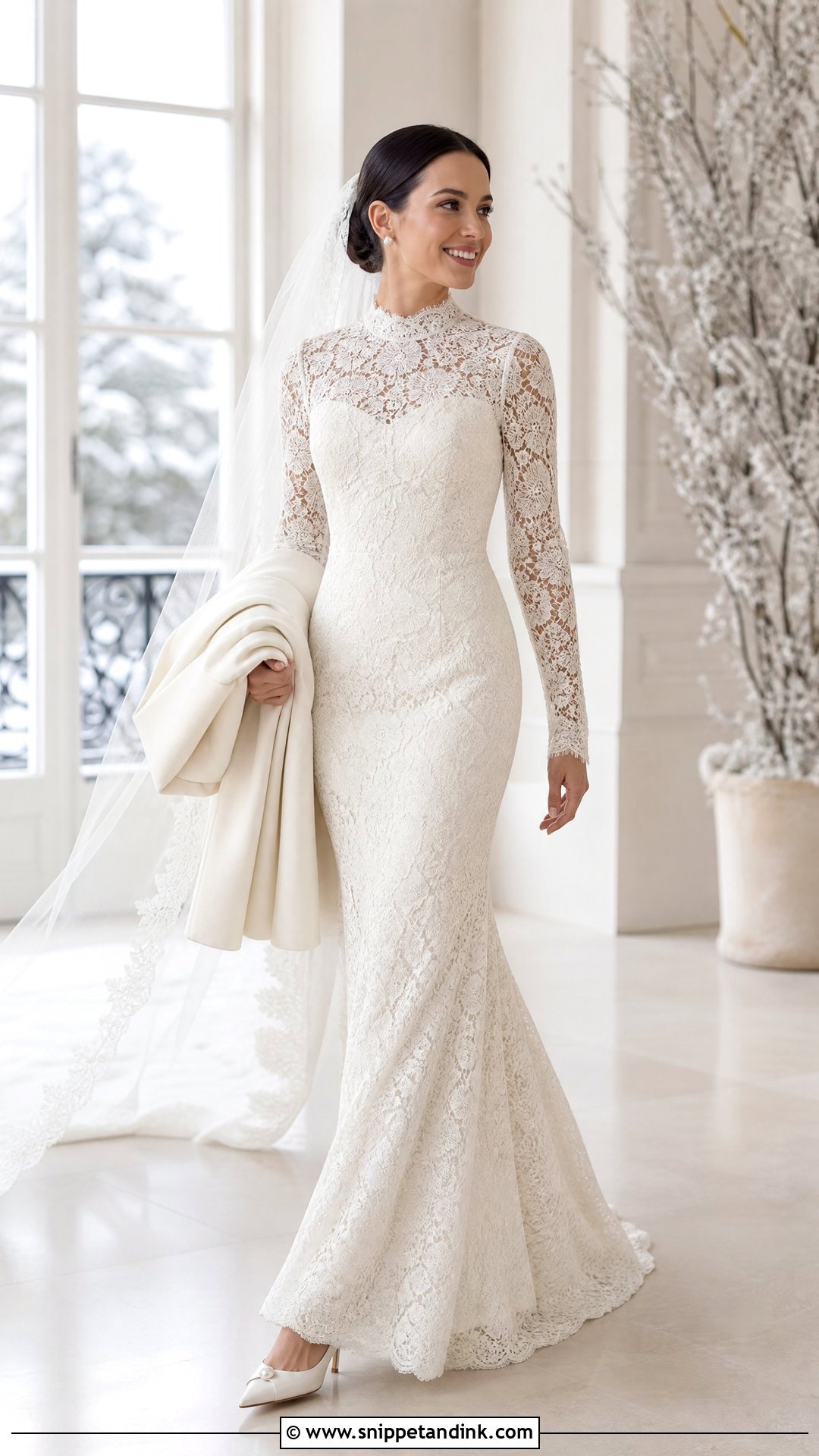 High Neck Lace Wedding Dress - Snippet and Ink - 20 Winter Wonderland Wedding Dress Ideas
