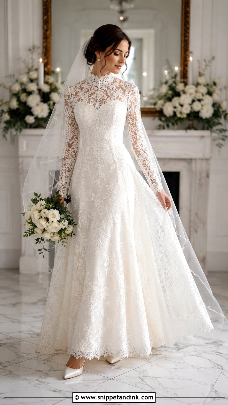 High Neck Lace Wedding Dress With Long Sleeves - Snippet and Ink - 25 High Neck Wedding Dress with Sleeves