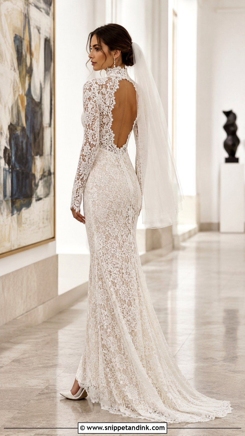 High Neck Lace Wedding Dress With Low Back - Snippet and Ink - 20 Modern Lace Wedding Dress Ideas