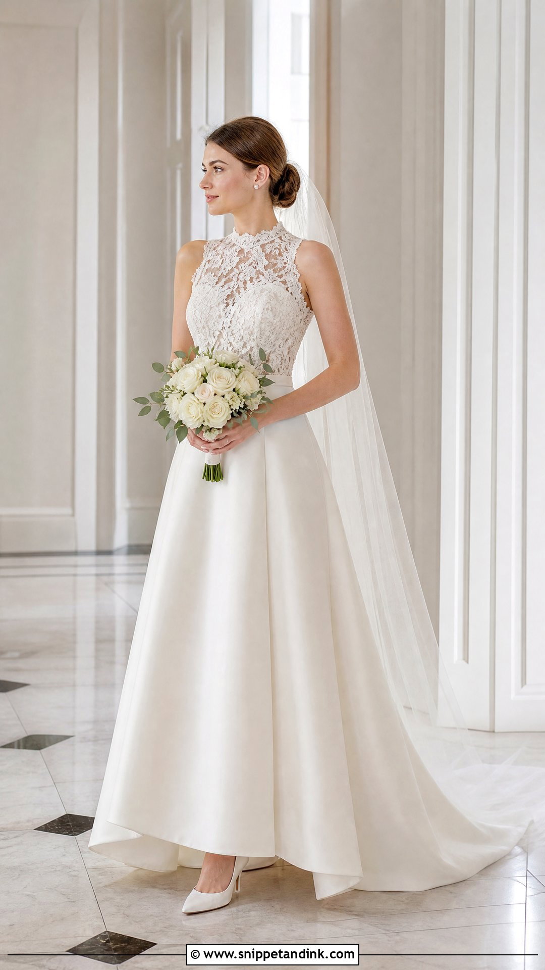 High Neck Lace Wedding Dress With Satin Skirt - Snippet and Ink - 20 Satin and Lace Wedding Dresses