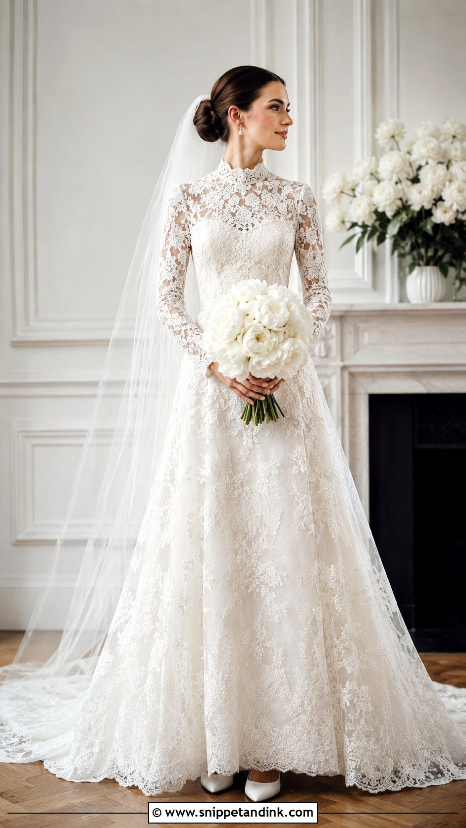 High Neck Lace Wedding Dress With Sleeves - Snippet and Ink - 20 Bride Dress with Sleeves