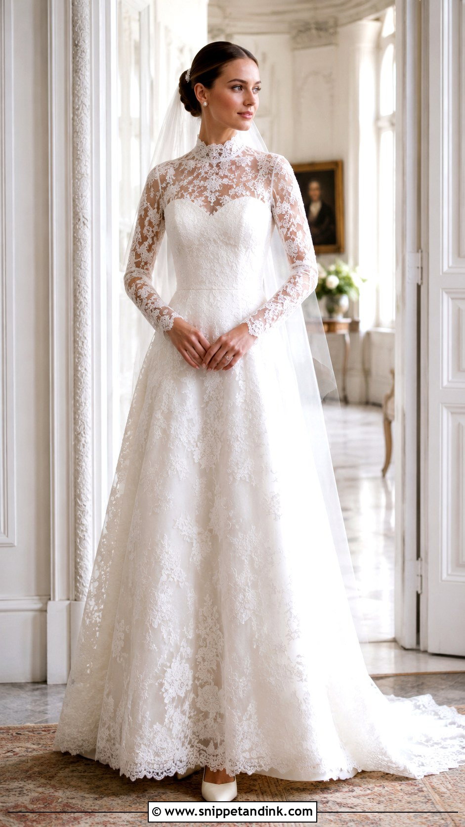 High Neck Lace Wedding Dress With Sleeves - Snippet and Ink - 20 Romantic Wedding Dress with Sleeves