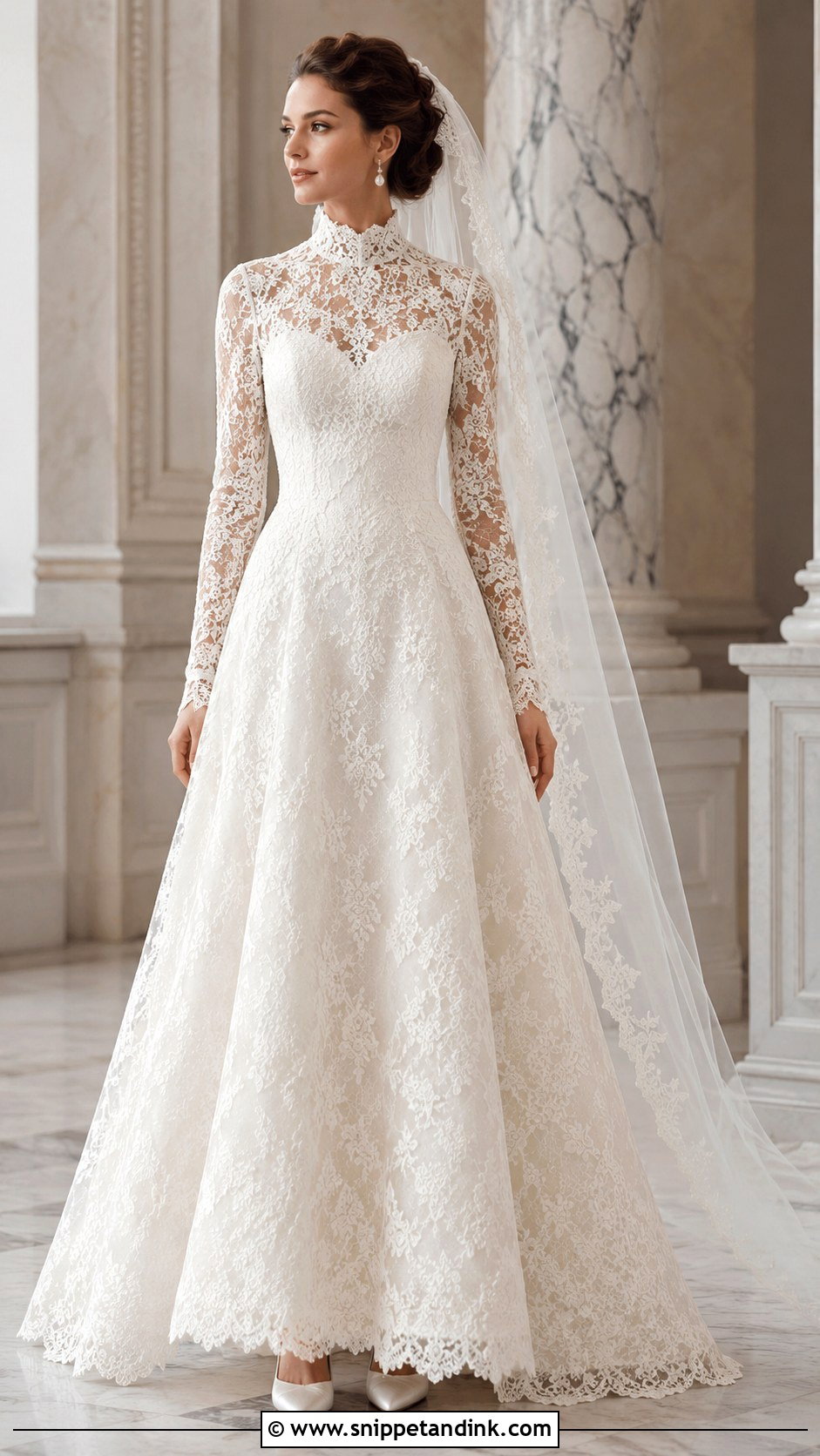 High Neck Lace Wedding Dress With Sleeves - Snippet and Ink - 20 Classic Wedding Dress with Sleeves