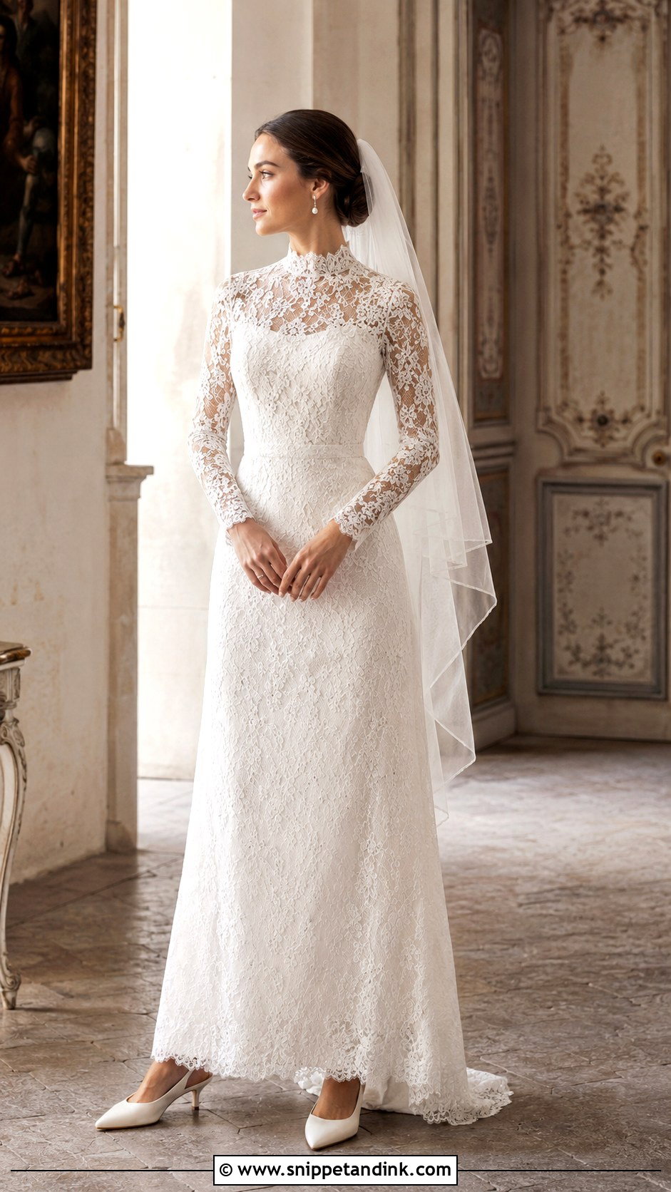 High Neck Lace Wedding Dress With Sleeves - Snippet and Ink - 20 Lacy Wedding Dresses with Sleeves