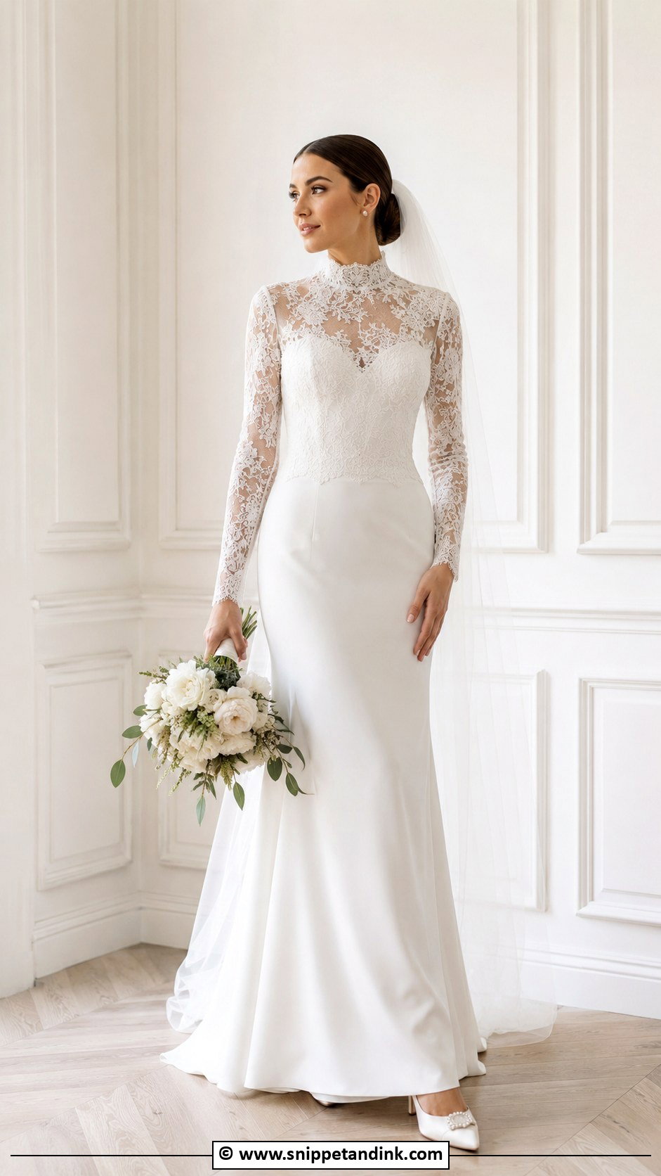 High Neck Lace Wedding Dress With Sleeves - Snippet and Ink - 30 Lace Wedding Dress with Sleeves
