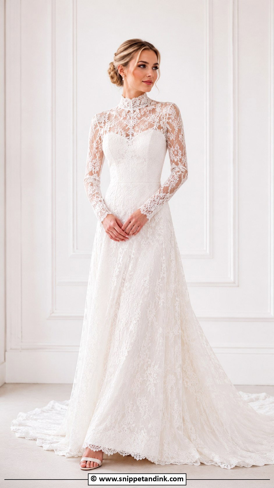 High Neck Lace Wedding Gown - Snippet and Ink - 30 Classy Wedding Gown Ideas