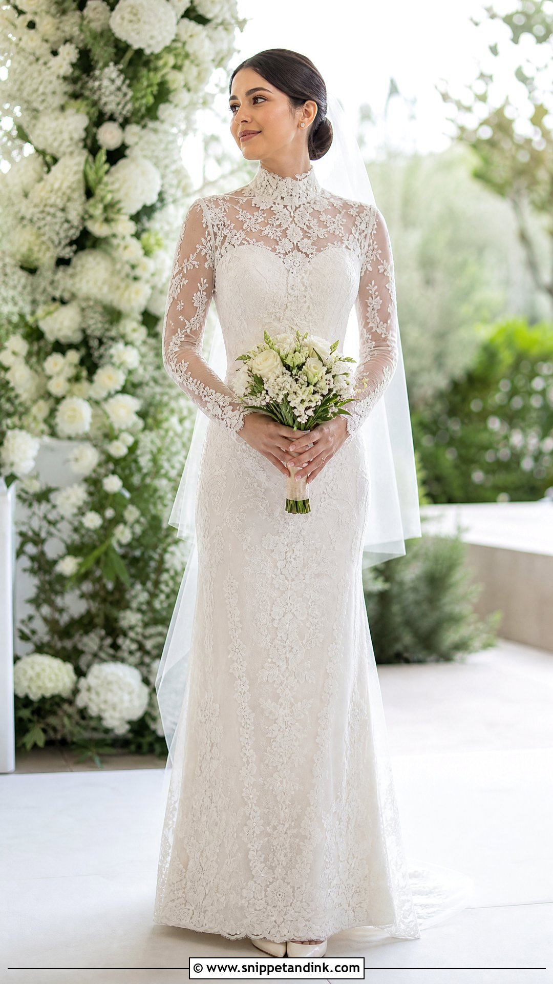 High Neck Lace Wedding Gown - Snippet and Ink - 20 Wedding Gown for Short Bride Ideas