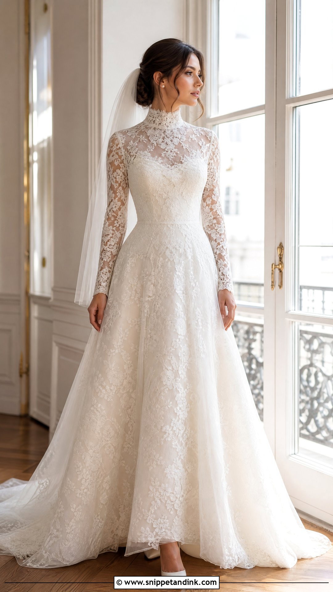 High Neck Lace Wedding Gown With Sleeves - Snippet and Ink - 20 Traditional Wedding Gown Ideas
