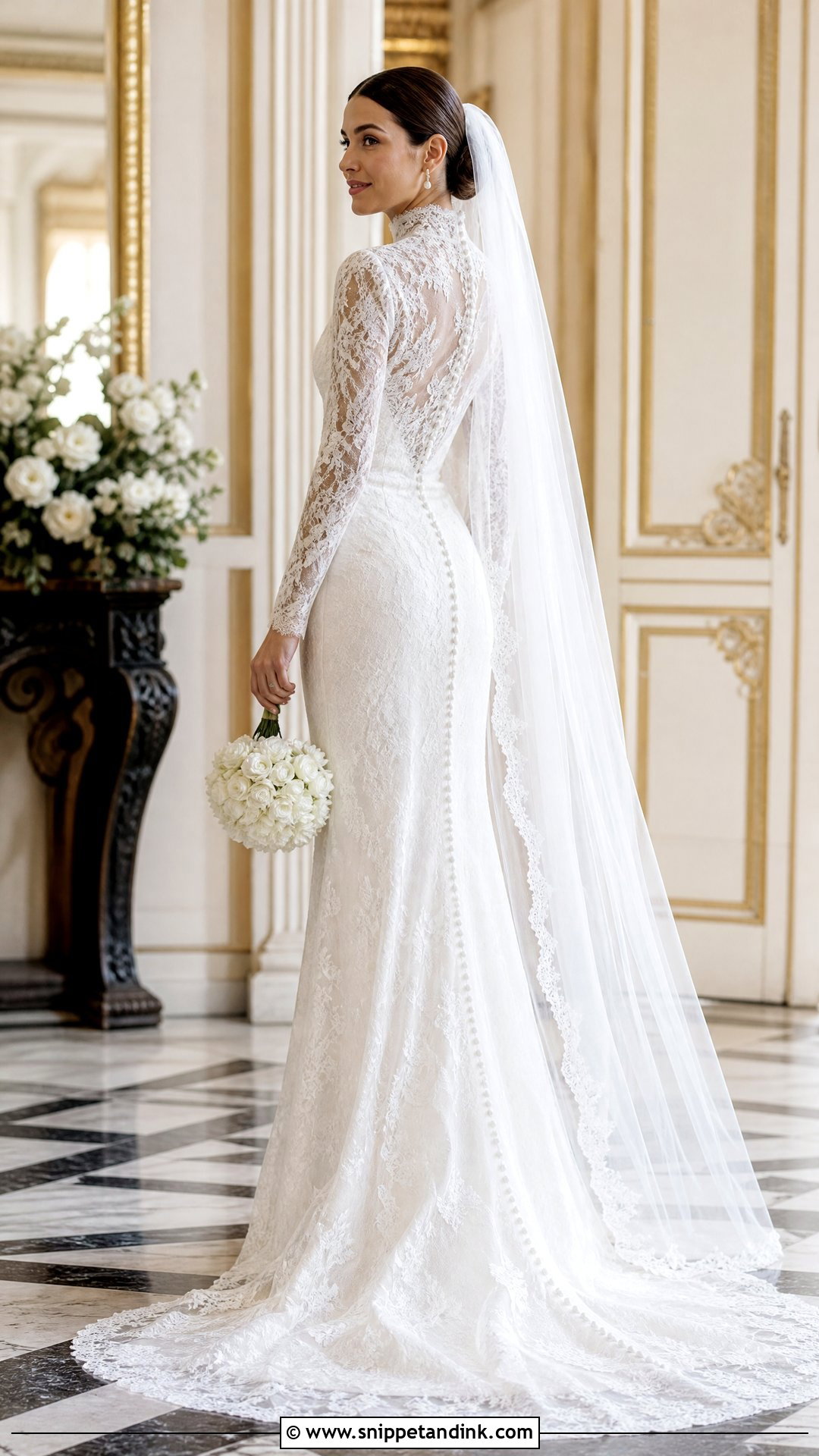 High Neck Lace Winter Wedding Dress With Sleeves - Snippet and Ink - 20 Winter Wedding Dress with Sleeves