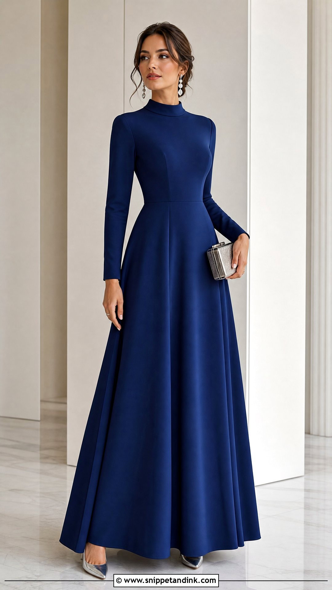 High Neck Long Gown with Sleeves - Snippet and Ink - 20 Long Gown with Sleeves