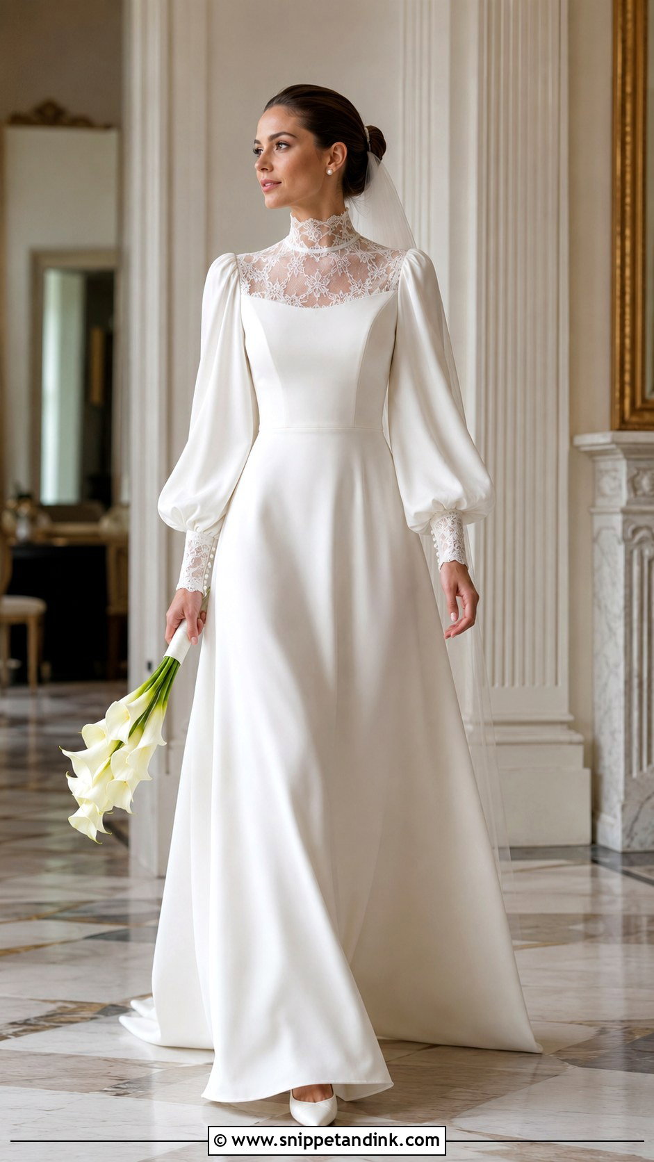 High Neck Long Puff Sleeve Wedding Dress - Snippet and Ink - 20 Long Puff Sleeve Wedding Dress Ideas
