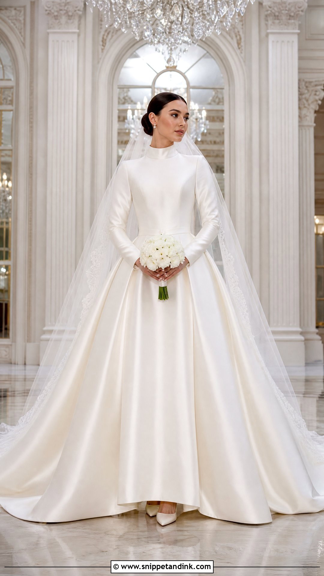 High Neck Long Sleeve Basque Waist Dress - Snippet and Ink - 25 High Neck Long Sleeve Wedding Dress Ideas