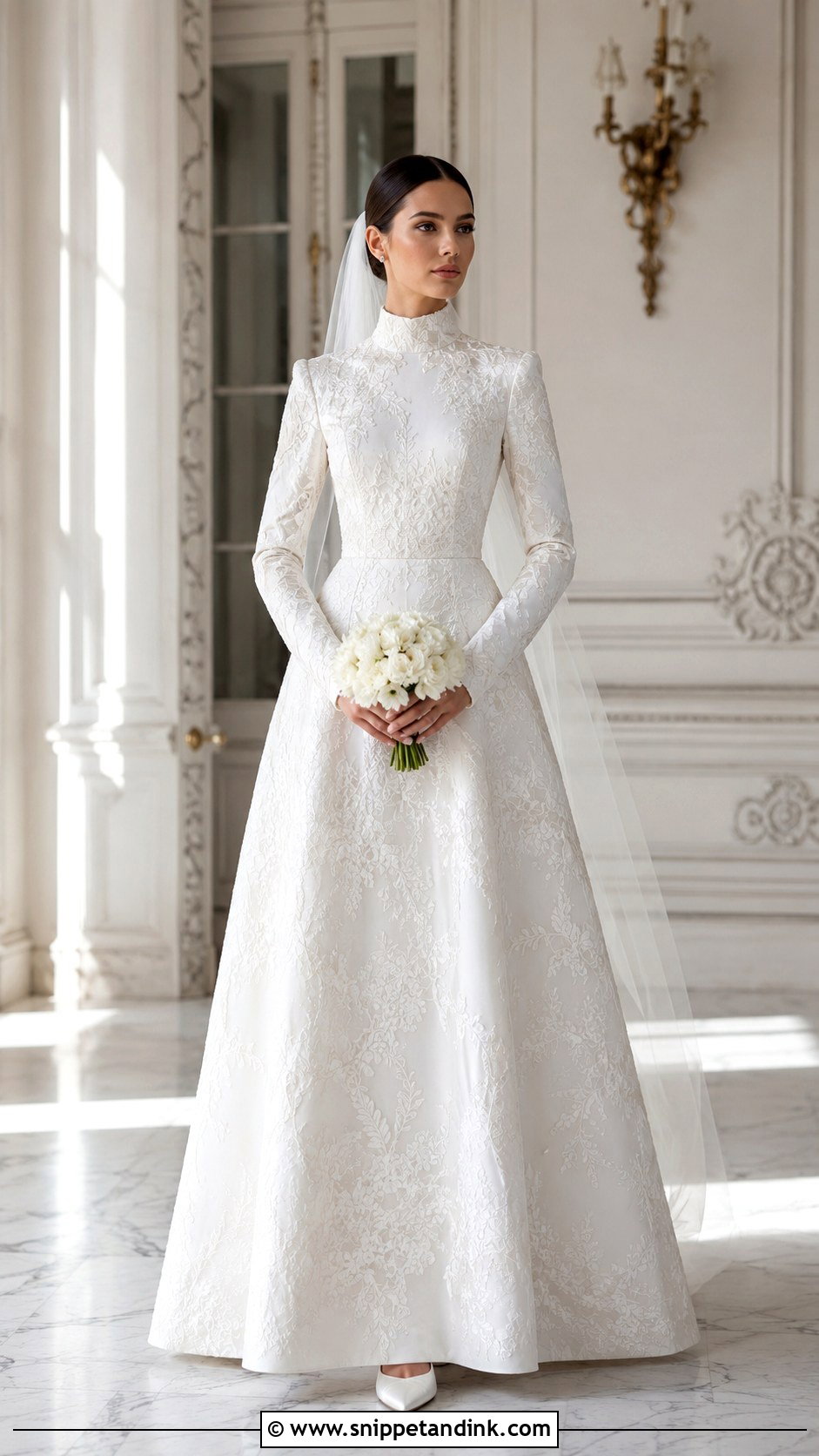 High Neck Long Sleeve Basque Waist Wedding Dress - Snippet and Ink - 20 Long Sleeve Basque Waist Wedding Dress Ideas