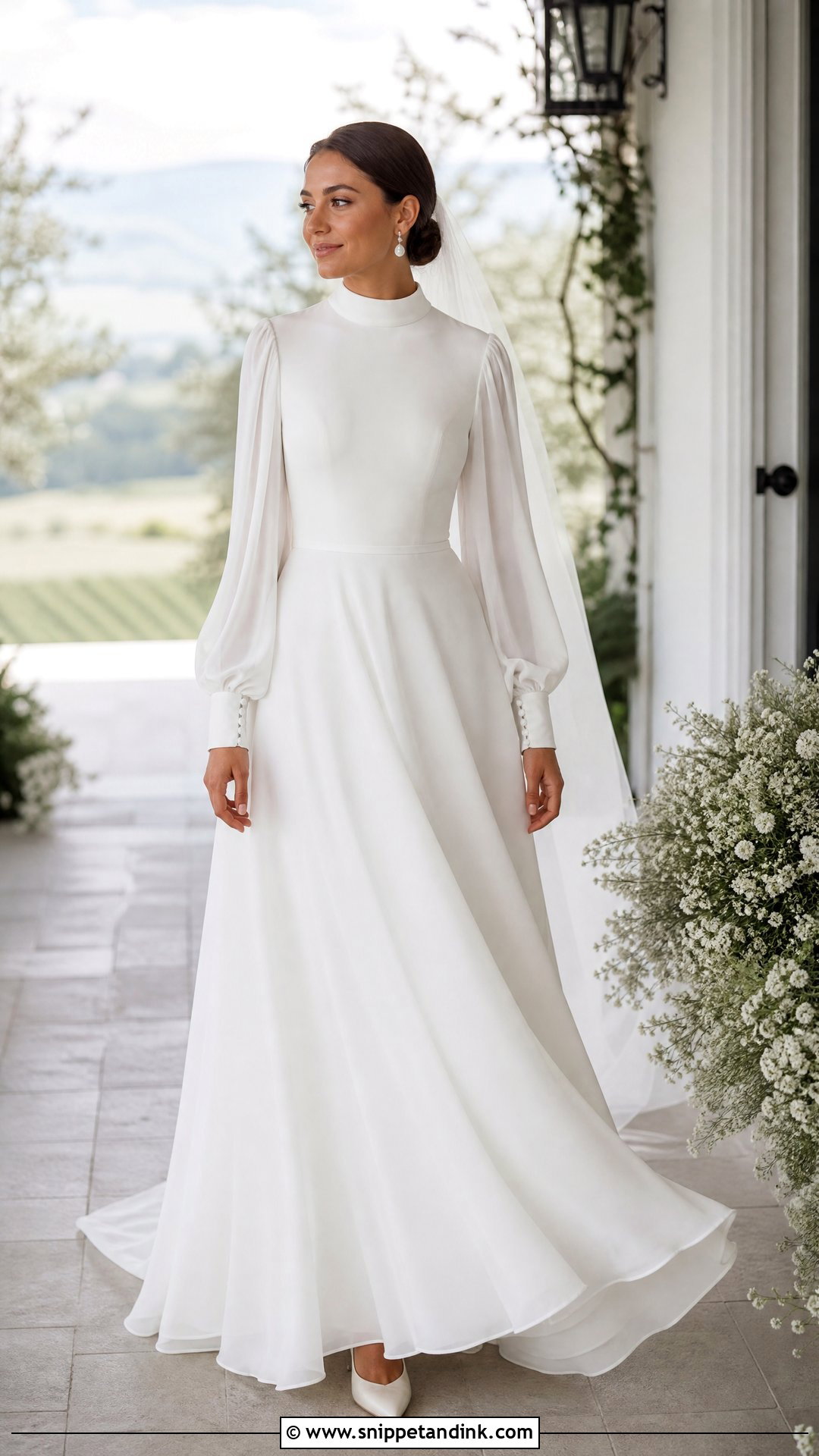 High Neck Long Sleeve Bishop Sleeve Dress - Snippet and Ink - 25 High Neck Long Sleeve Wedding Dress Ideas