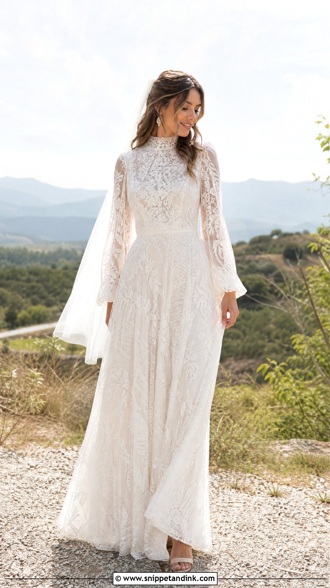 High Neck Long Sleeve Boho Lace Dress - Snippet and Ink - 25 High Neck Long Sleeve Wedding Dress Ideas