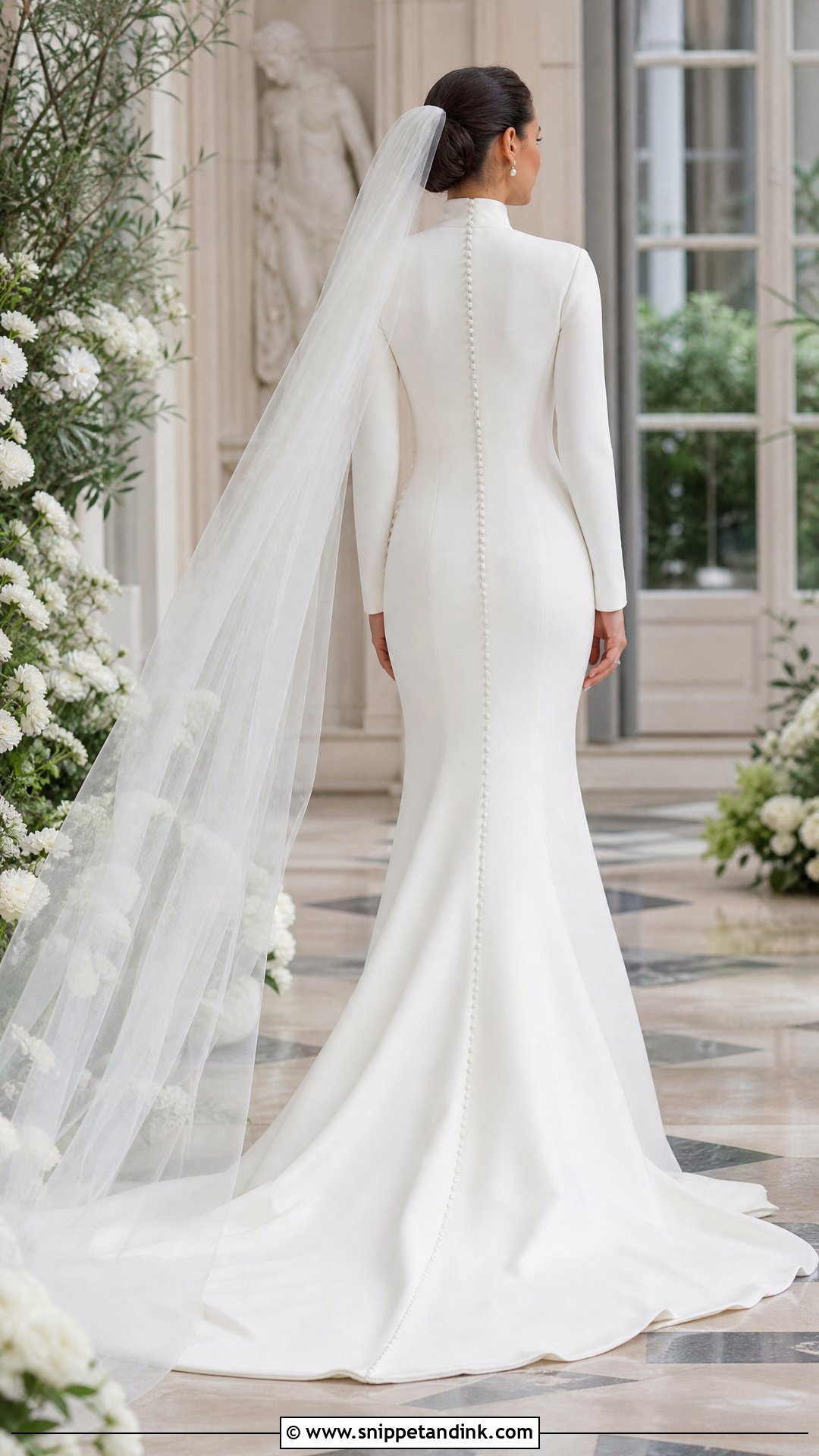 High Neck Long Sleeve Button Back Dress - Snippet and Ink - 25 High Neck Long Sleeve Wedding Dress Ideas