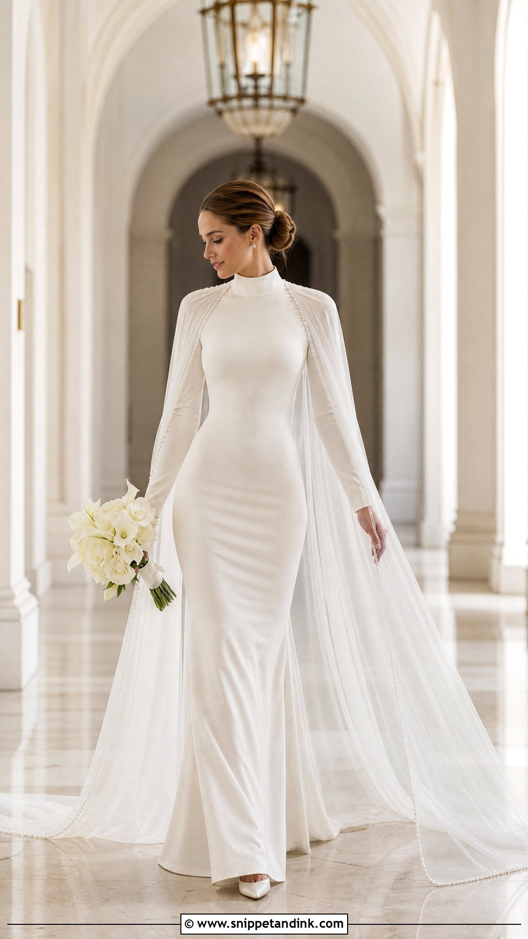 High Neck Long Sleeve Cape Wedding Dress - Snippet and Ink - 25 High Neck Long Sleeve Wedding Dress Ideas