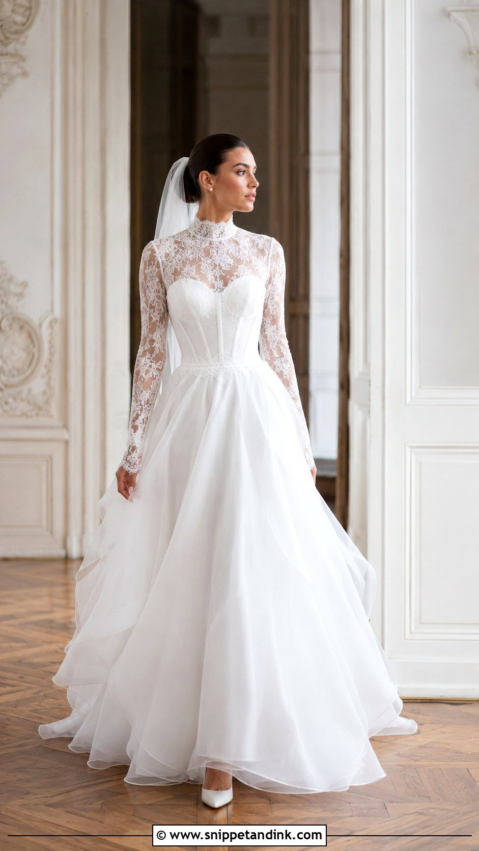 High Neck Long Sleeve Corset Wedding Dress - Snippet and Ink - 20 Long Sleeve Corset Wedding Dress Ideas