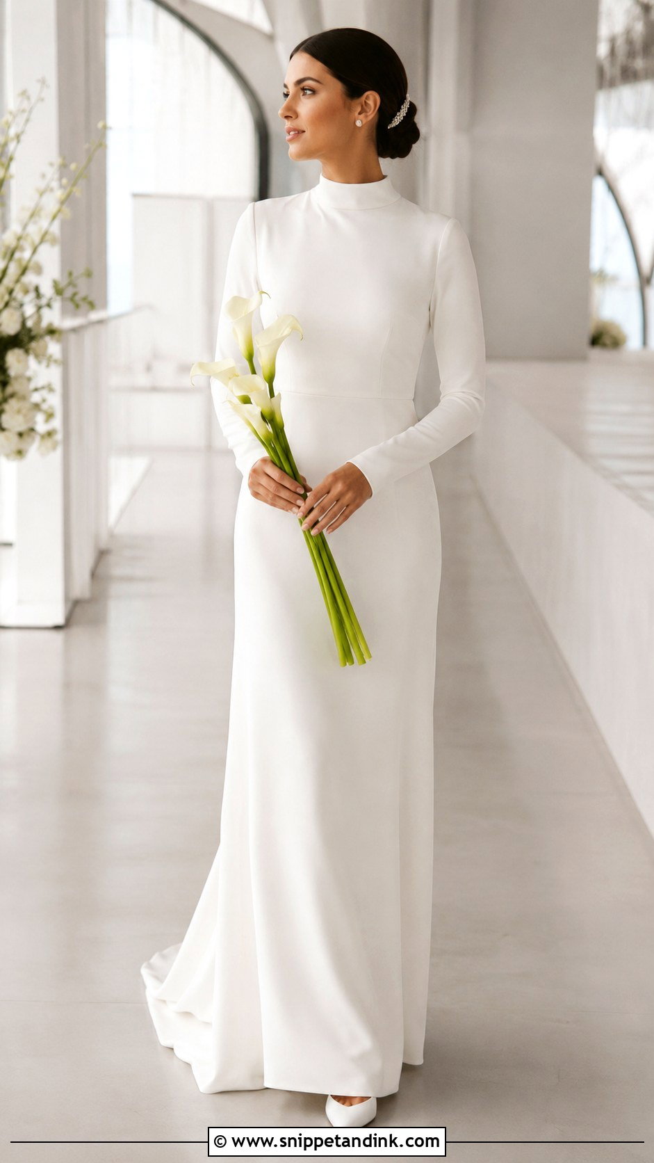 High Neck Long Sleeve Crepe Wedding Dress - Snippet and Ink - 20 Classy Modern Simple Wedding Dress Ideas