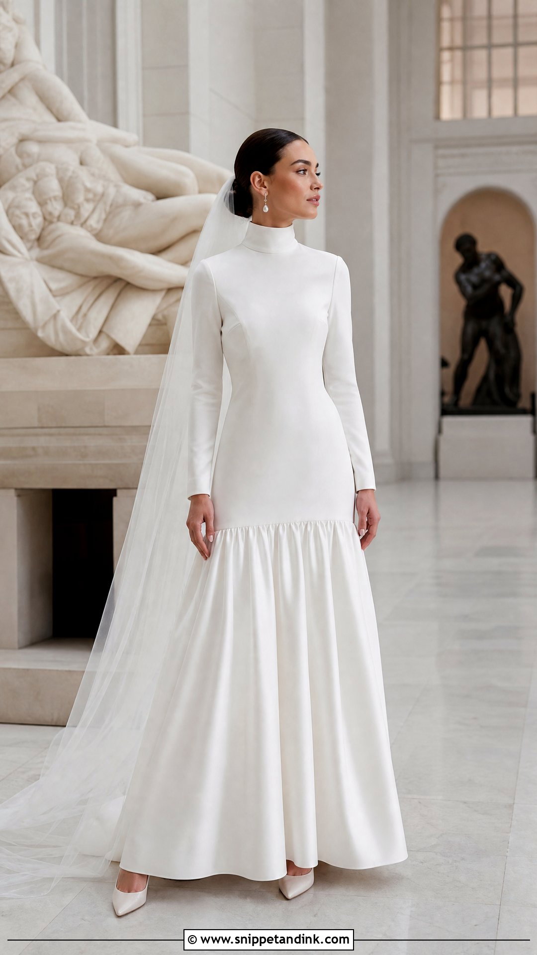 High Neck Long Sleeve Dropped Waist Dress - Snippet and Ink - 25 High Neck Long Sleeve Wedding Dress Ideas